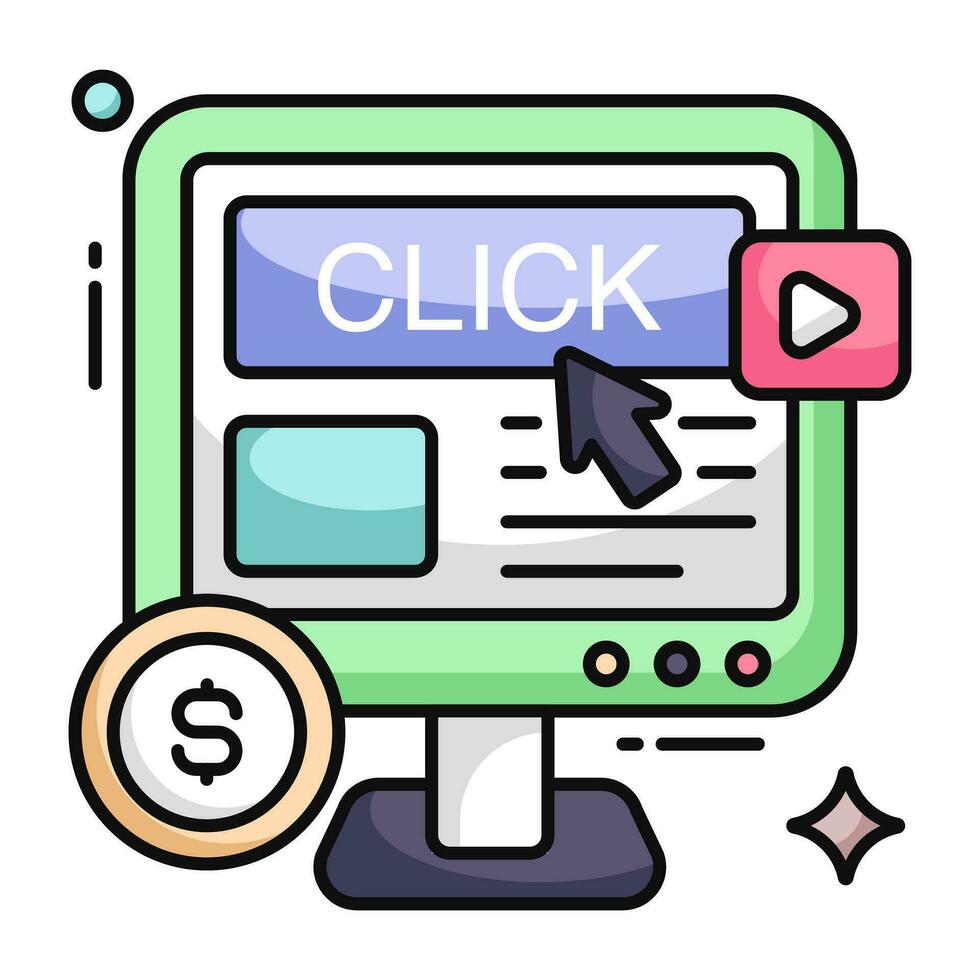 icona del design piatto concettuale del pay per click vettore