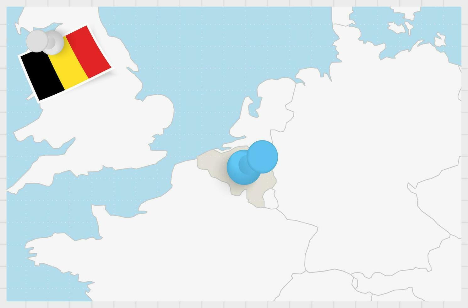 carta geografica di Belgio con un' appuntato blu spillo. appuntato bandiera di Belgio. vettore