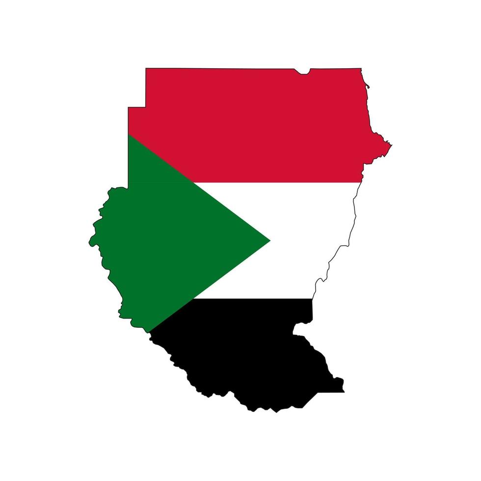 siluetta della mappa del sudan con bandiera su sfondo bianco vettore