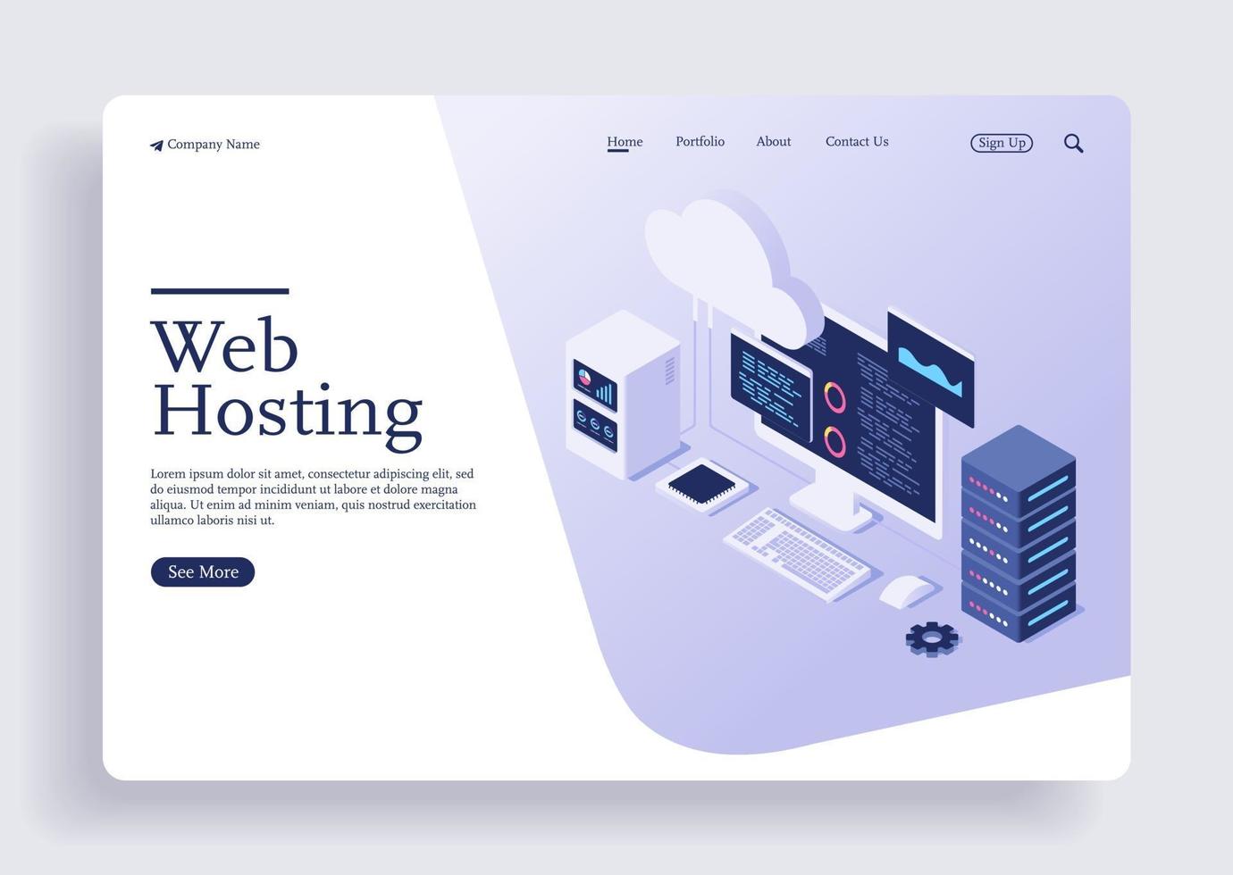 concetto di web hosting cloud computing tecnologia di database online vettore