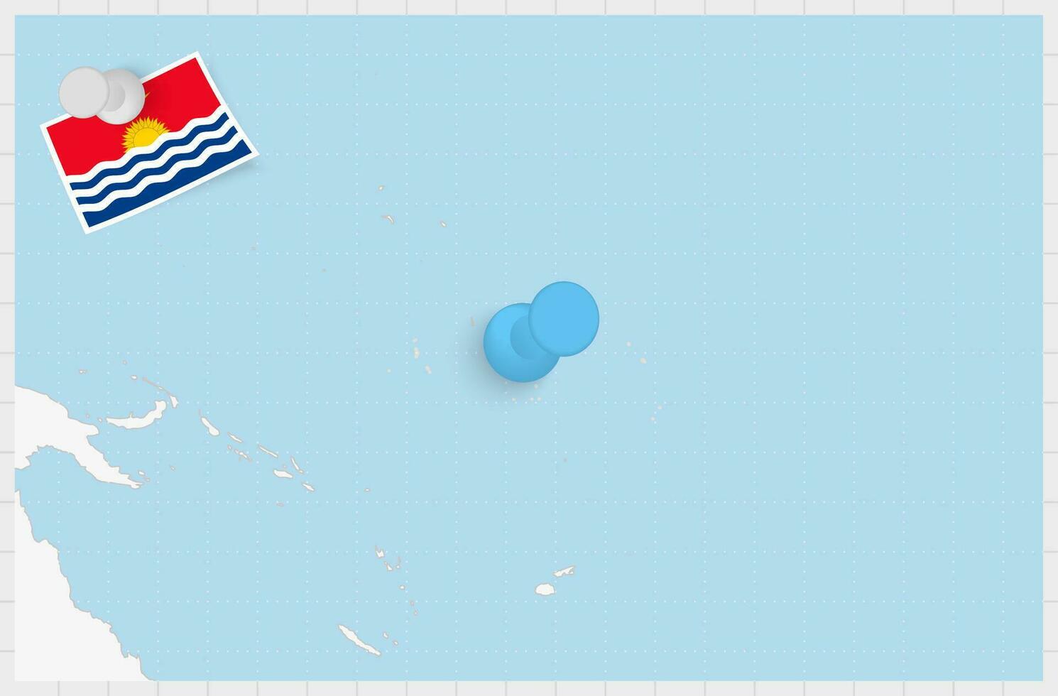 carta geografica di kiribati con un' appuntato blu spillo. appuntato bandiera di kiribati. vettore
