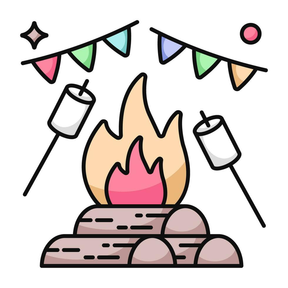 concettuale piatto design icona di torrefazione marshmallows vettore