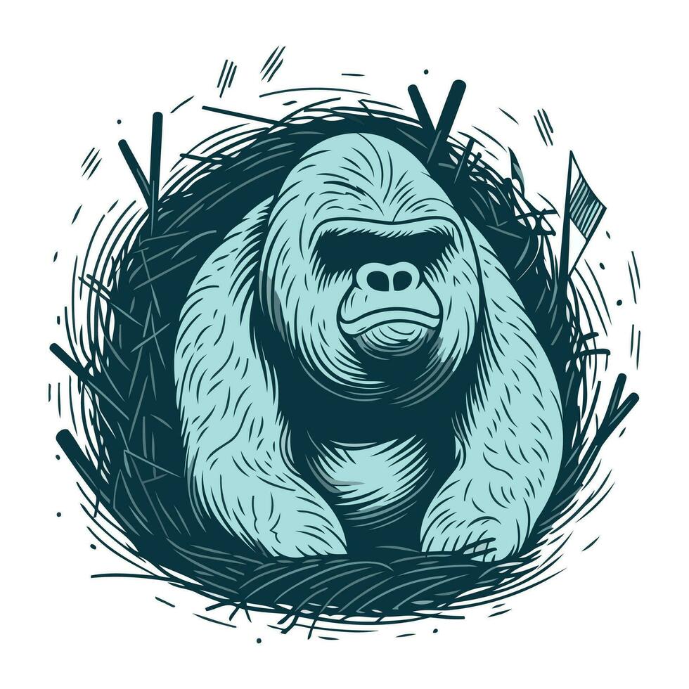 gorilla nel un' nido. mano disegnato vettore illustrazione nel schizzo stile.
