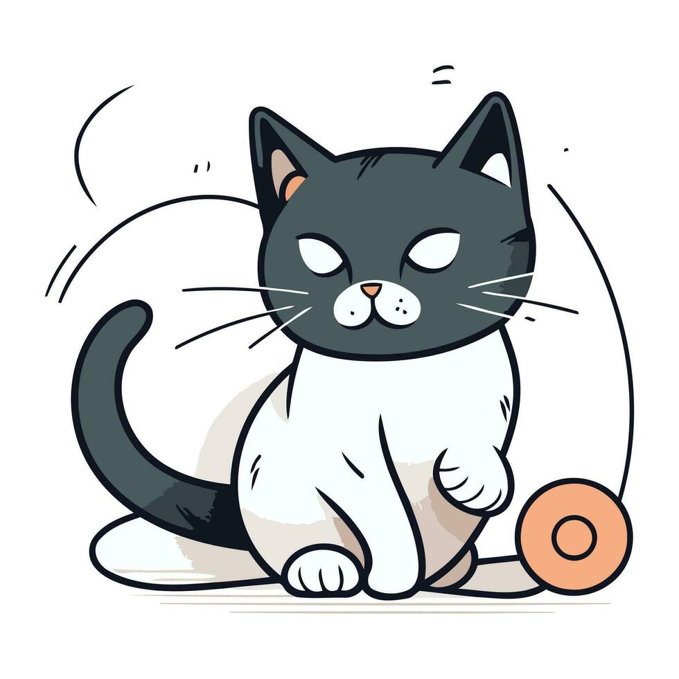 carino cartone animato gatto seduta e giocando con sfera. vettore illustrazione.