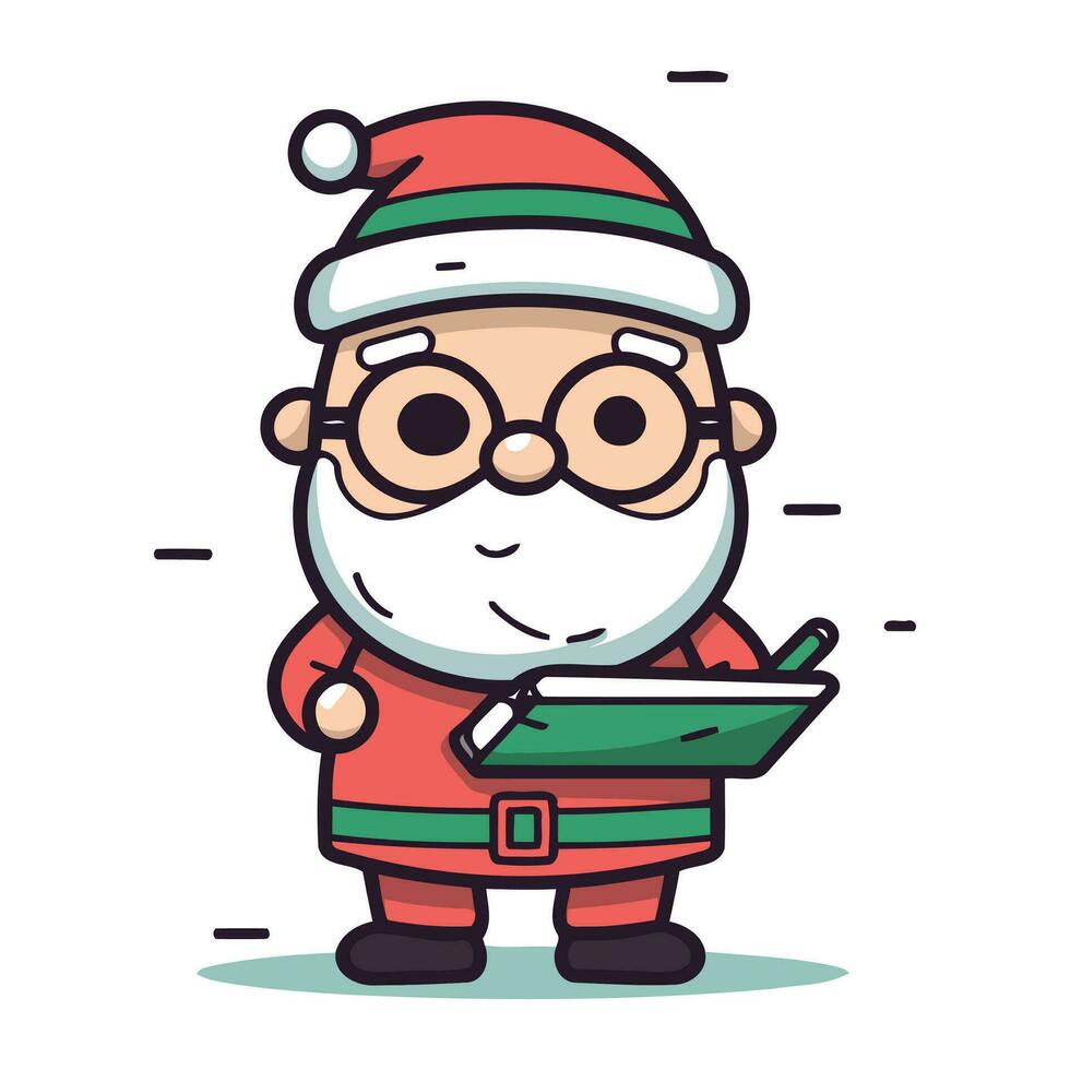 cartone animato Santa Claus con un' libro. vettore illustrazione di Santa claus.
