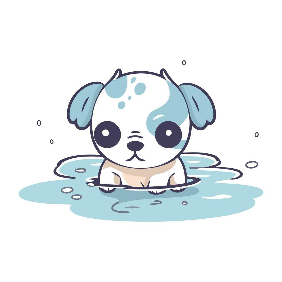 carino cartone animato cane nuoto nel il acqua. vettore illustrazione su bianca sfondo.