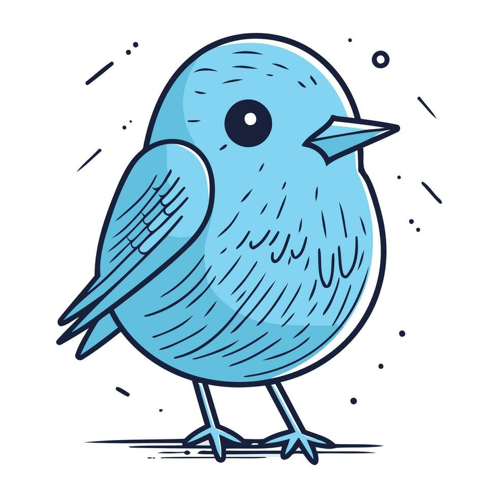 carino blu uccello isolato su bianca sfondo. vettore cartone animato illustrazione.