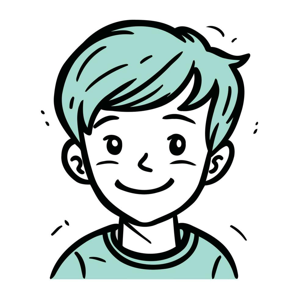 illustrazione di un' ragazzo con blu capelli sorridente e guardare a il telecamera vettore
