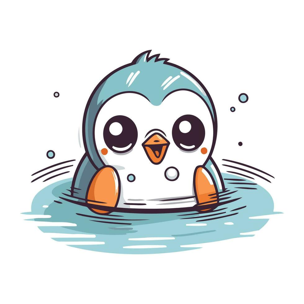 carino cartone animato pinguino nuoto nel il acqua. vettore illustrazione.