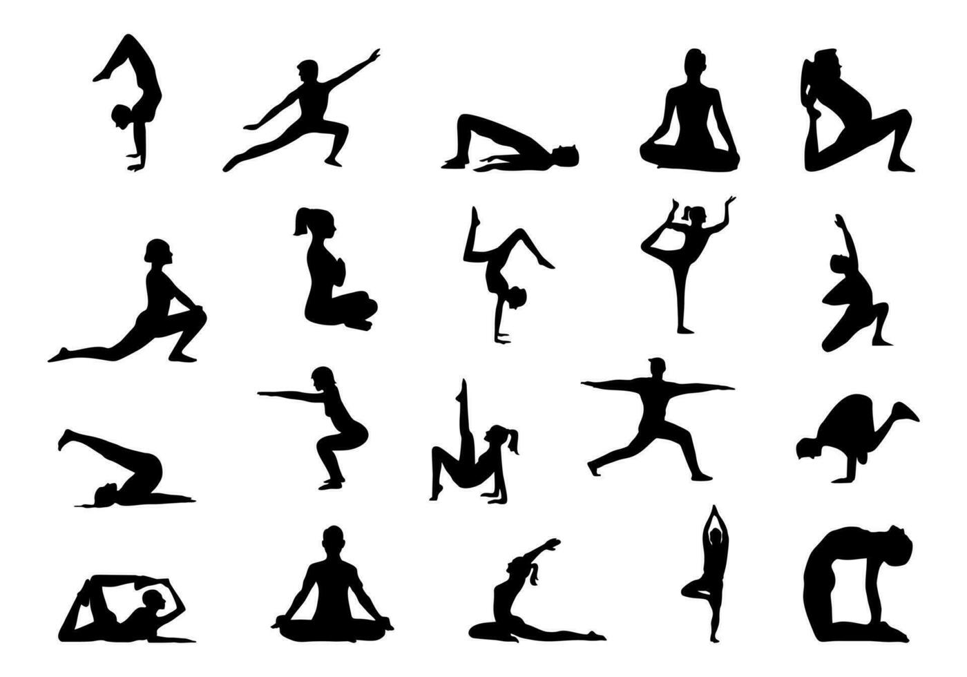 yoga icona silhouette elemento impostato vettore