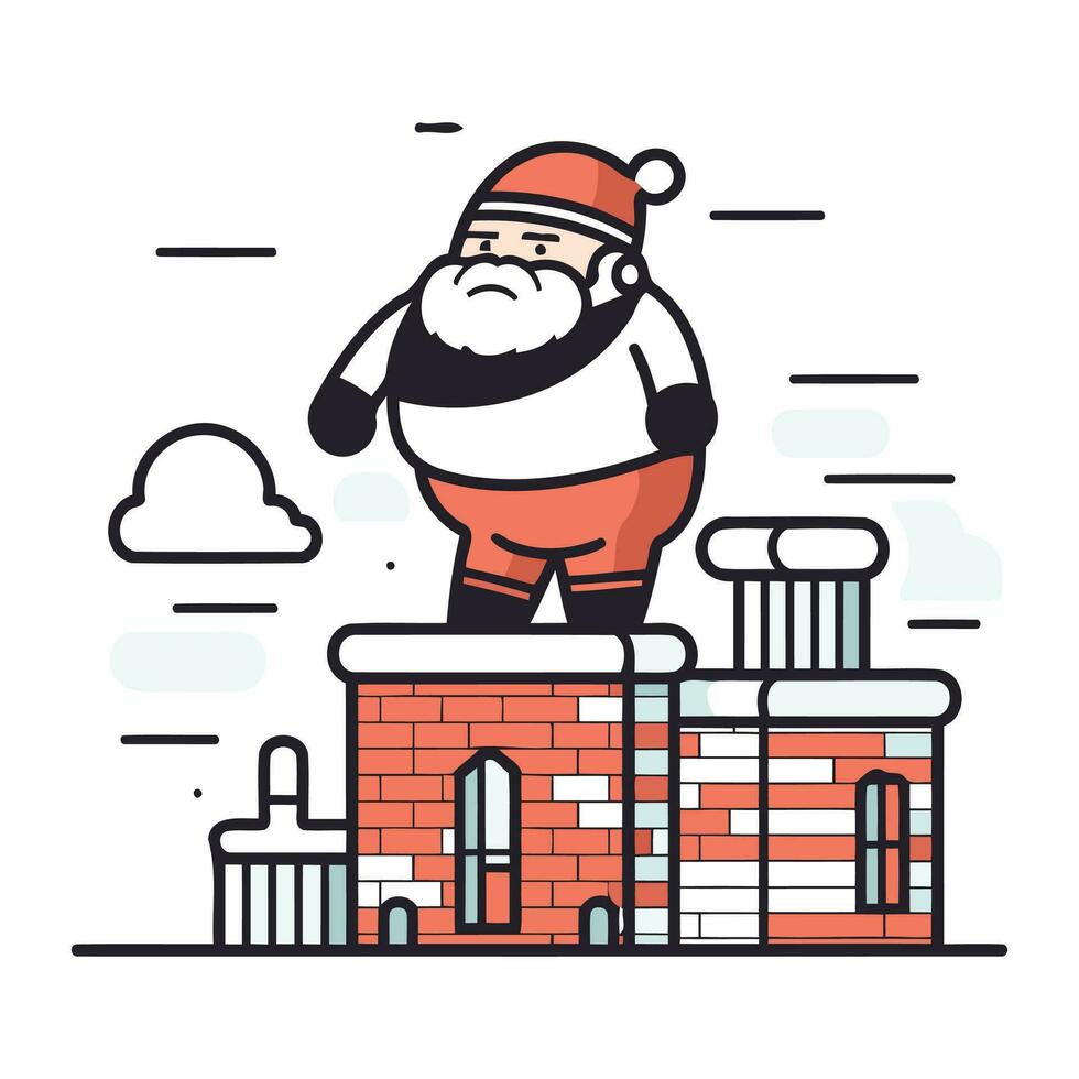 Santa Claus in piedi su camino. vettore illustrazione nel piatto stile.