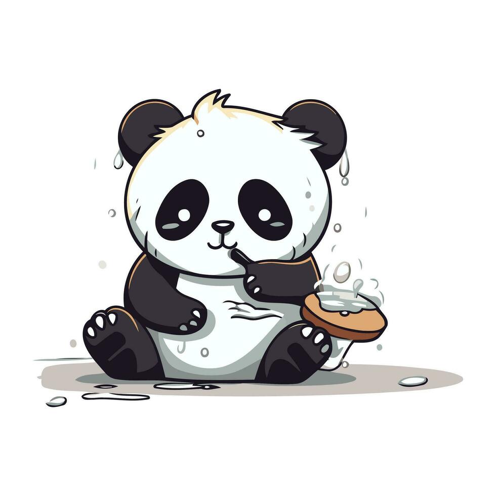 carino panda mangiare un' Sandwich. vettore illustrazione isolato su bianca sfondo.