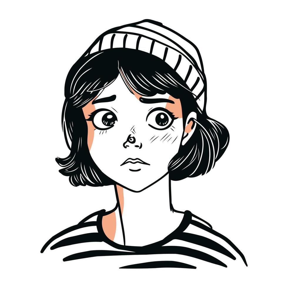 ritratto di un' ragazza con corto capelli nel un' cap. vettore illustrazione