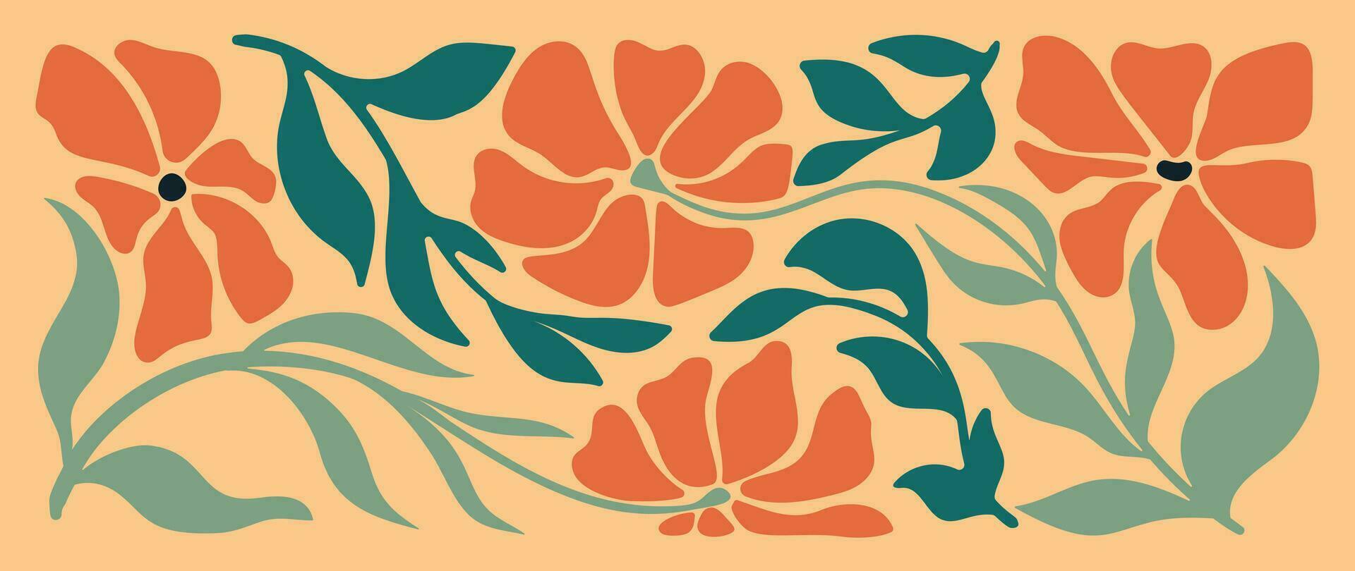 astratto botanico arte sfondo vettore. naturale mano disegnato modello design con le foglie ramo, fiore. semplice contemporaneo stile illustrato design per tessuto, Stampa, coperchio, striscione, sfondo. vettore