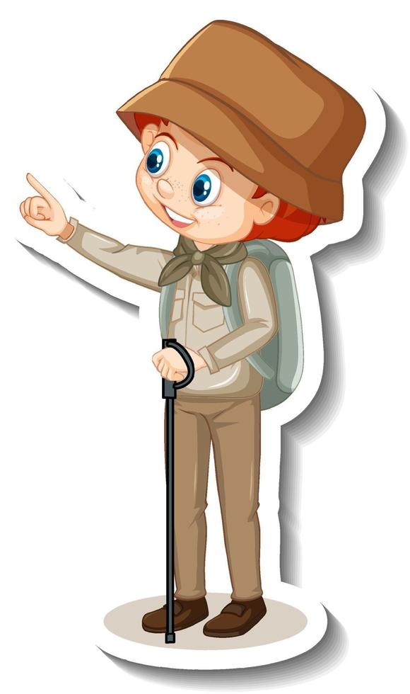 ragazzo in costume da safari adesivo personaggio dei cartoni animati vettore