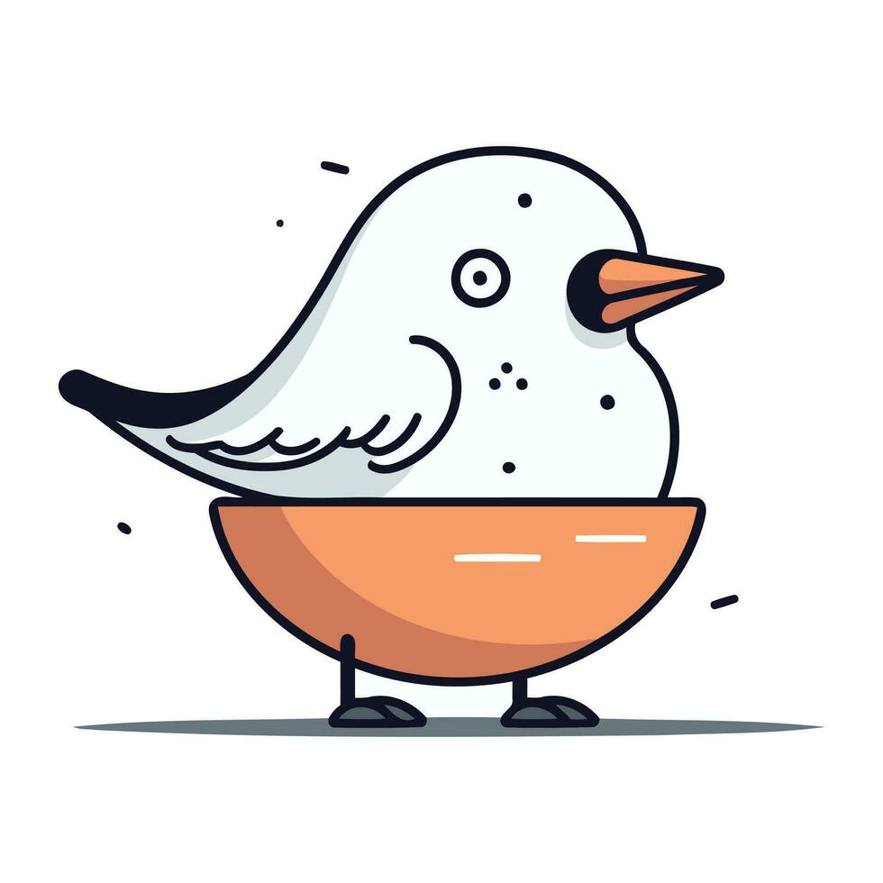 vettore illustrazione di un' carino uccello nel un' ciotola. piatto linea arte stile.