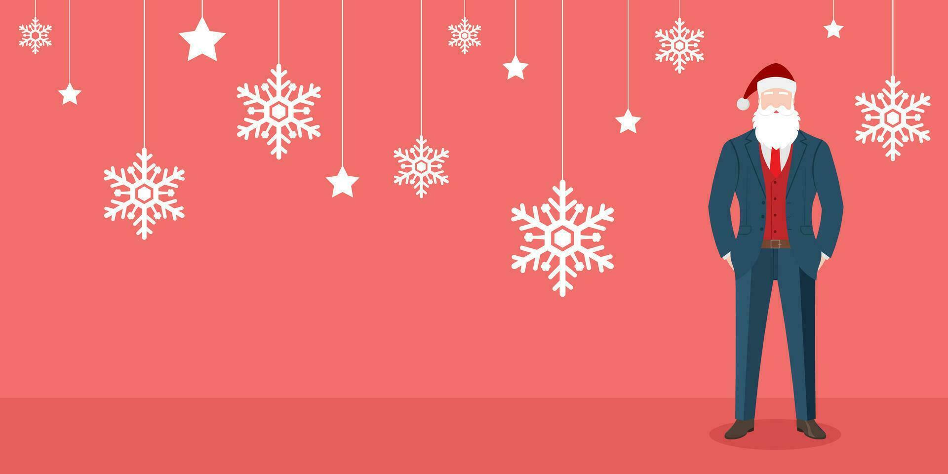 inteligente Santa Claus personaggio nel blu completo da uomo, Natale rosso sfondo, per Natale carte, striscioni, tag e etichette. allegro Natale e contento nuovo anno , vettore illustrazione