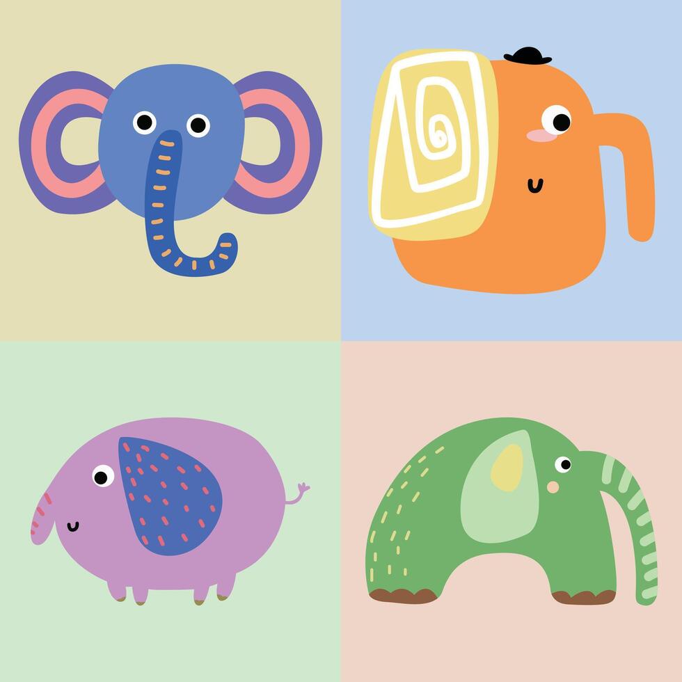 divertente creativo mano disegnato figli di illustrazione carino elefante etichetta avatar vettore