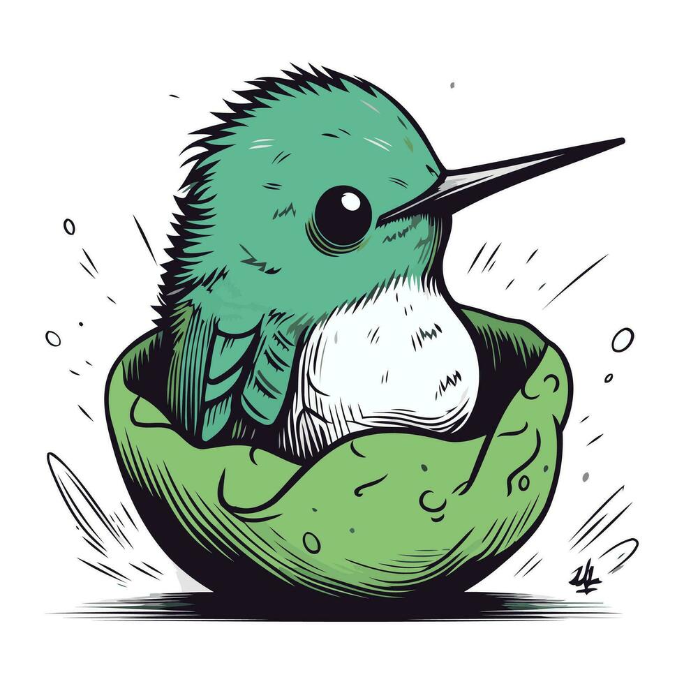 carino verde uccello seduta nel il nido. vettore illustrazione per il tuo design
