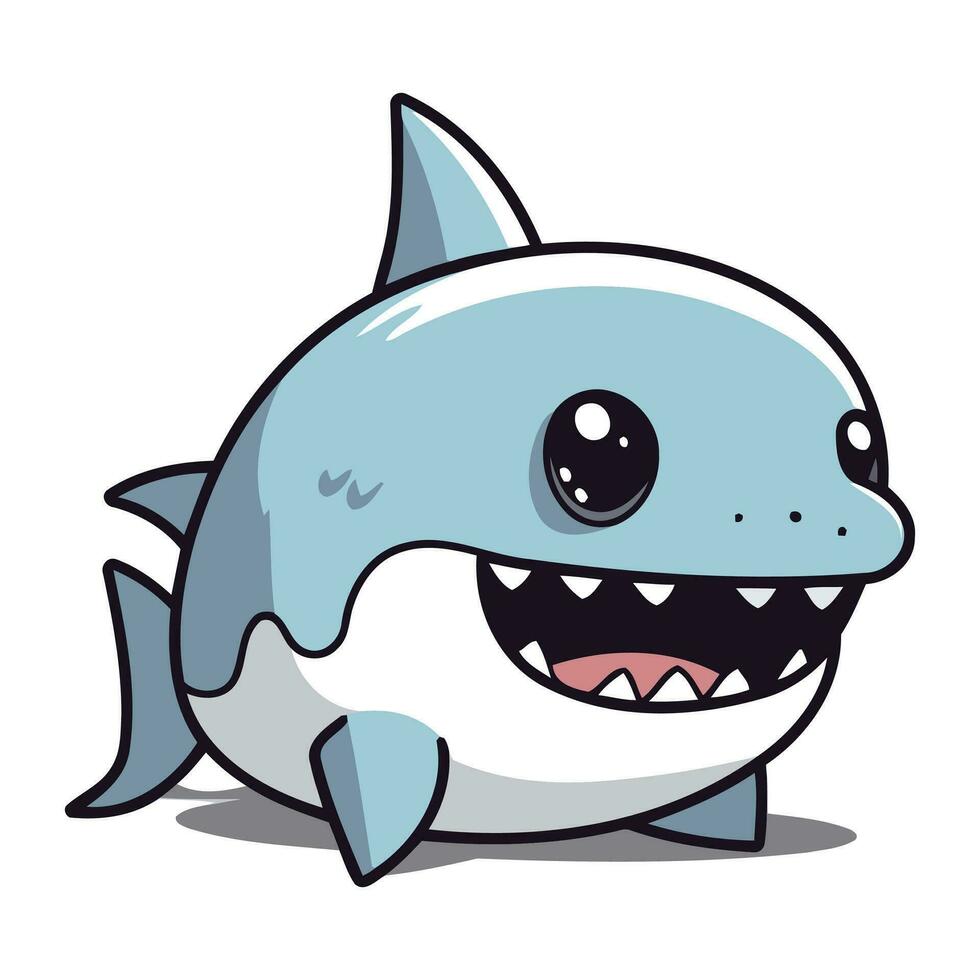 squalo personaggio cartone animato vettore illustrazione. carino squalo portafortuna design.