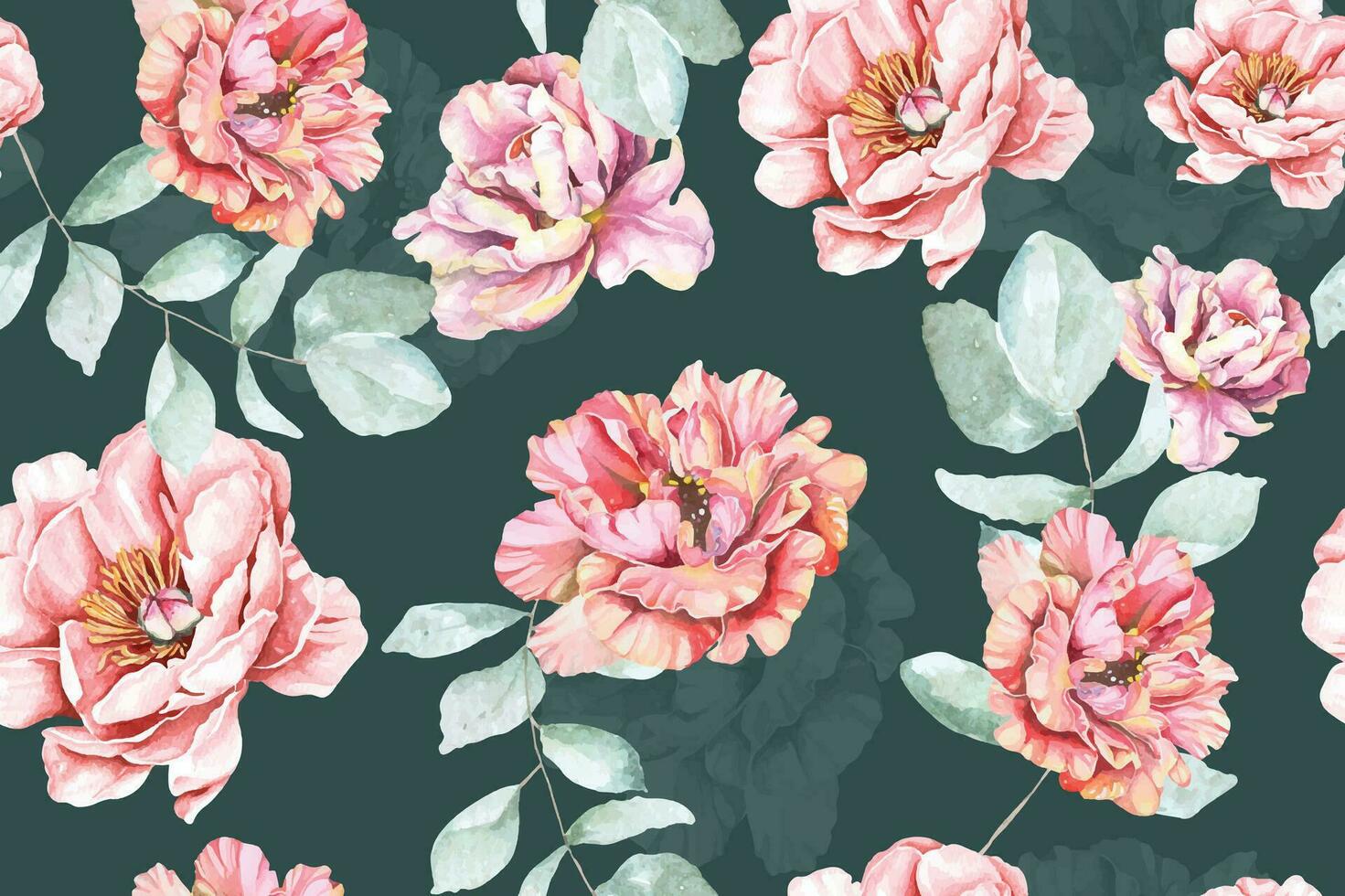 senza soluzione di continuità modello peonia fiore con acquerello.progettato per tessuto e sfondo, Vintage ▾ stile.fioritura floreale pittura per estate.fiore sfondo.botanica sfondo. vettore