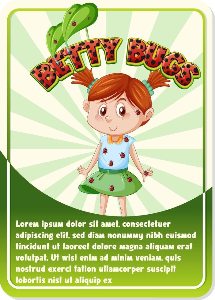 modello di scheda di gioco del personaggio con parola betty bugs vettore