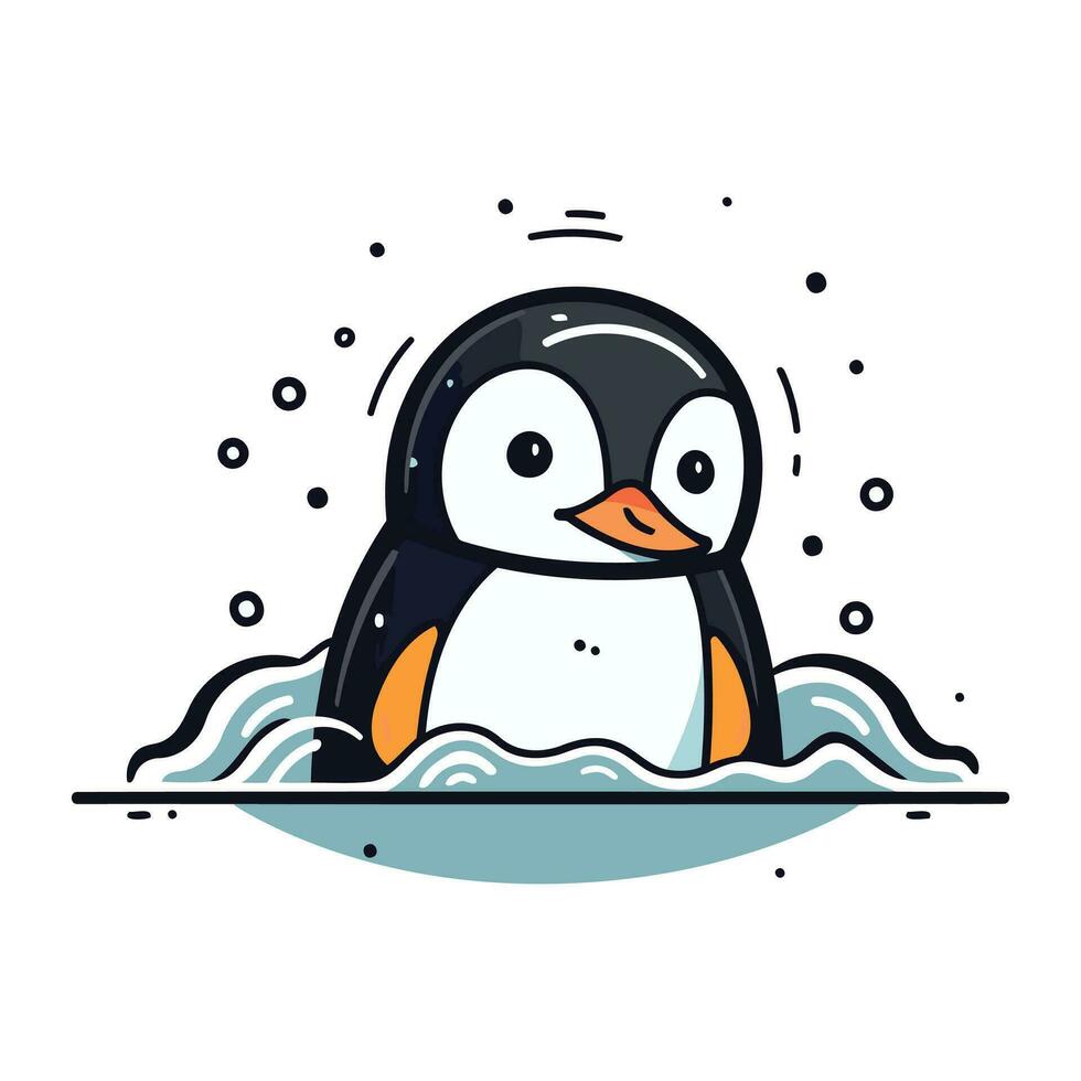 carino pinguino nuoto nel il mare. vettore cartone animato illustrazione.
