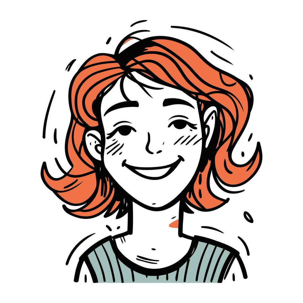 sorridente donna con rosso capelli. vettore illustrazione nel schizzo stile.