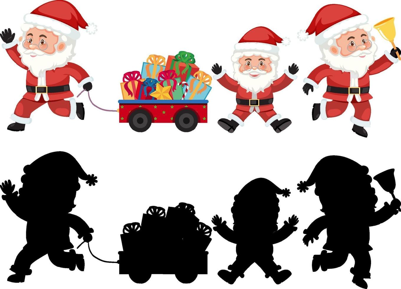 set di personaggio dei cartoni animati di Babbo Natale con silhouette vettore