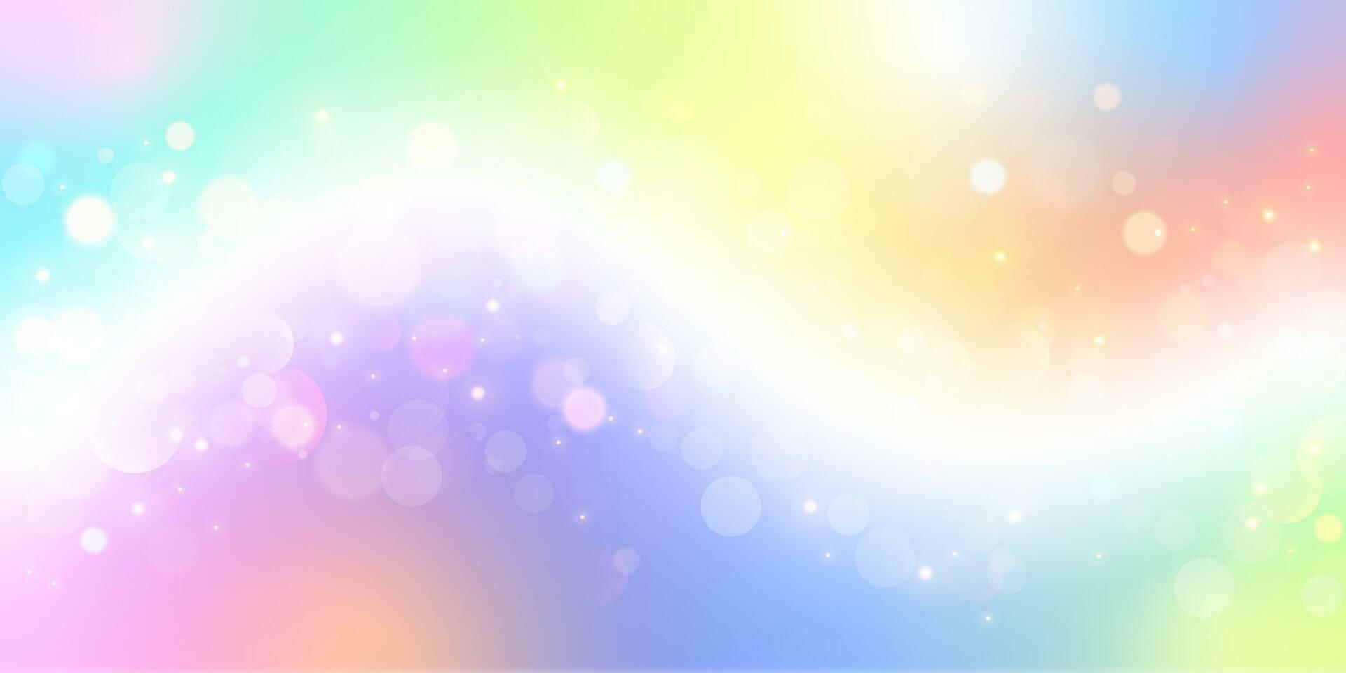arcobaleno ondulato unicorno sfondo. pastello colore cielo con luccichio e bokeh. kawaii pendenza modello. morbido Fata universo. vettore