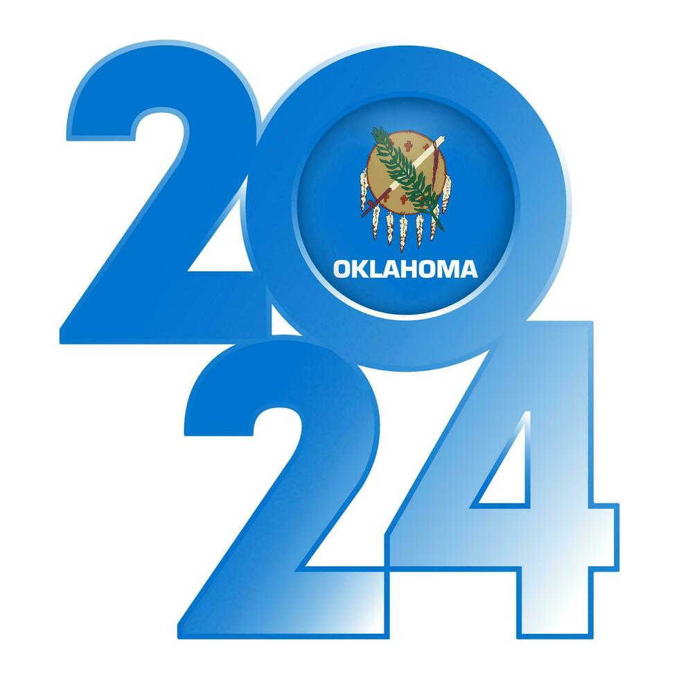 2024 bandiera con Oklahoma stato bandiera dentro. vettore illustrazione.