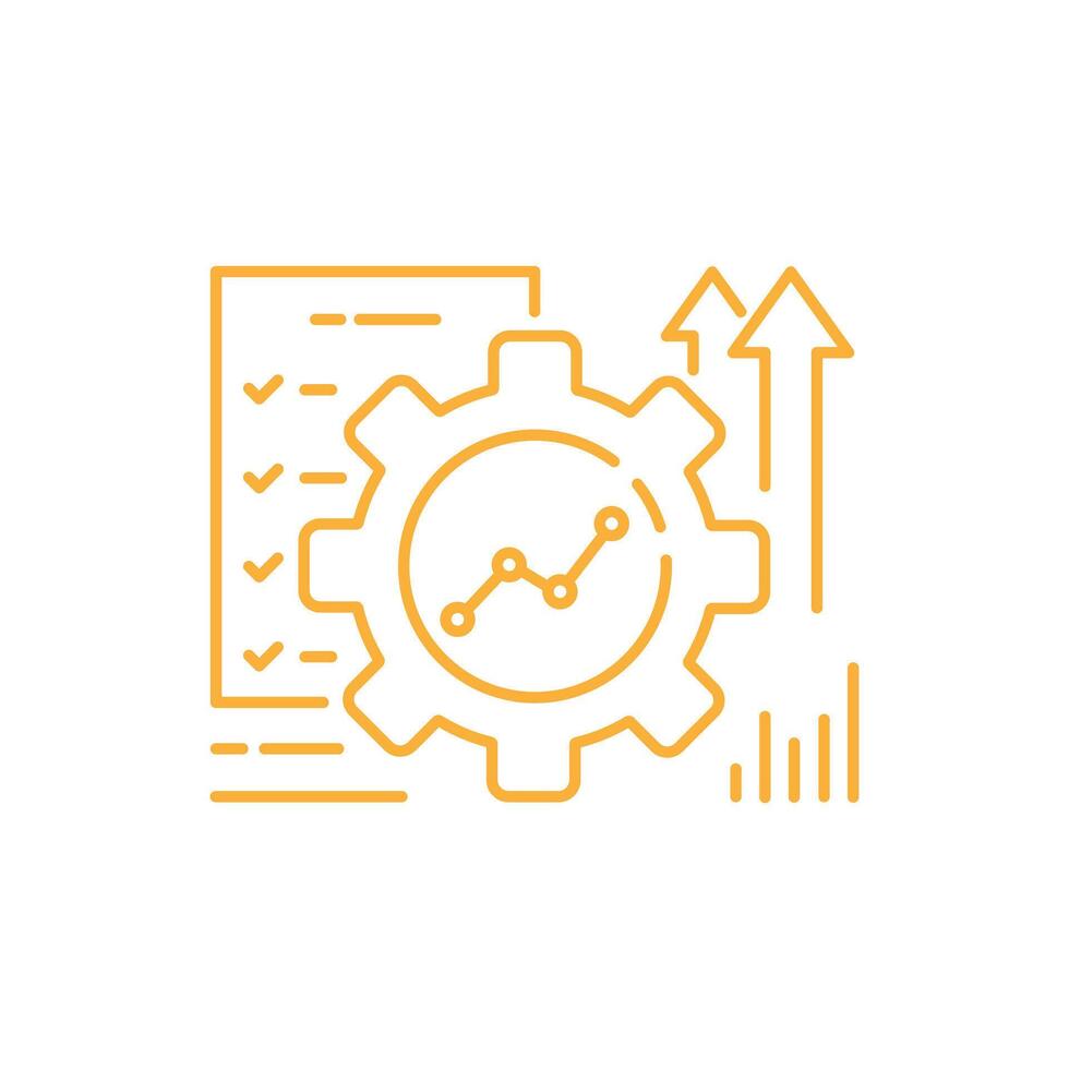 eps10 vettore illustrazione di un automazione o strumento icona con magro linea arte Ingranaggio. concetto di valutazione efficacia controllo e automatizzare produttivo schema simbolo isolato su bianca sfondo.