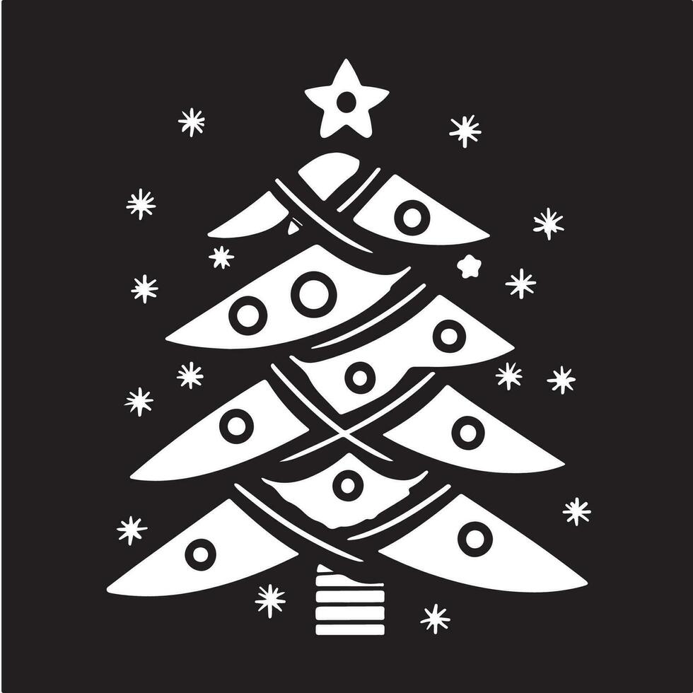 bianca Natale albero su nero sfondo. abete albero acquerello Immagine. vettore