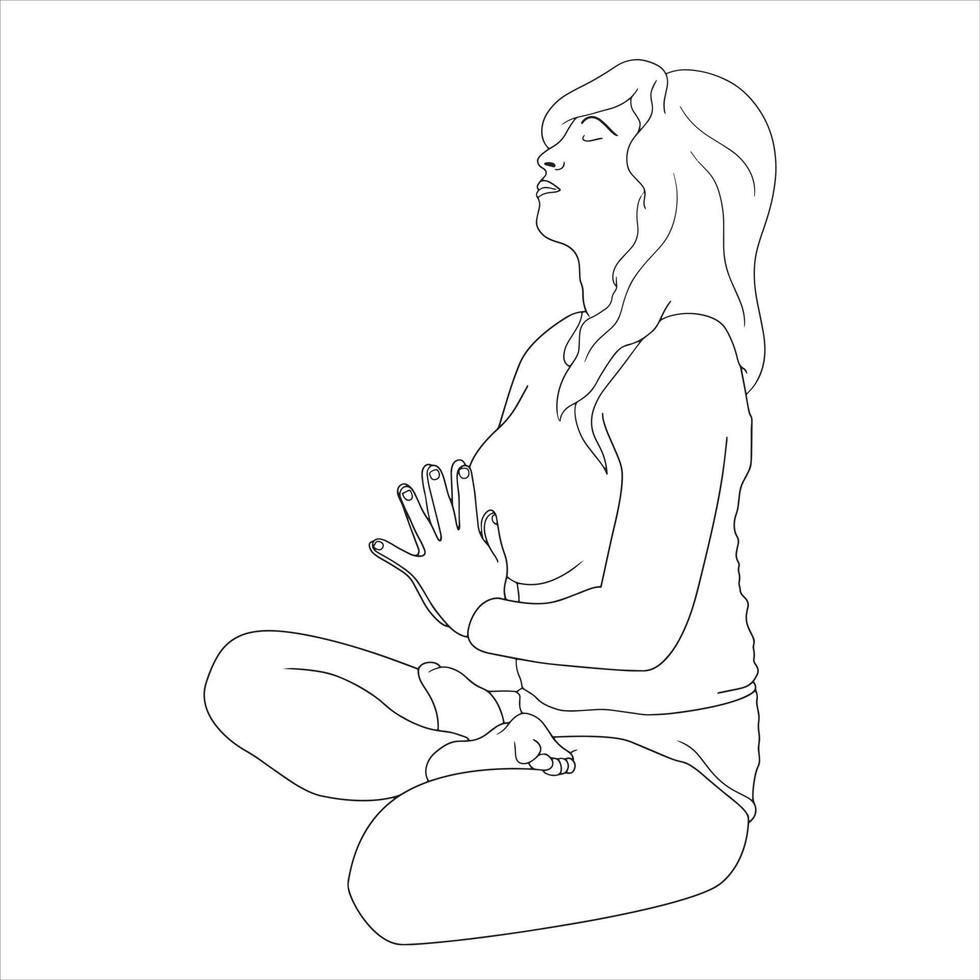 pagine da colorare - personaggio in posa yoga carattere vettoriale illustrazione.