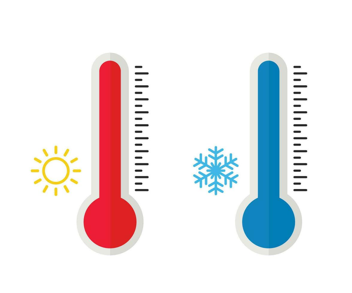 caldo e freddo termometri icona. termometro con scala misurazione alto e Basso temperatura icona. vettore illustrazione