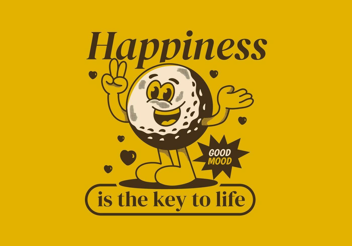 felicità è il chiave per vita. portafortuna personaggio illustrazione di golf palla con contento viso vettore