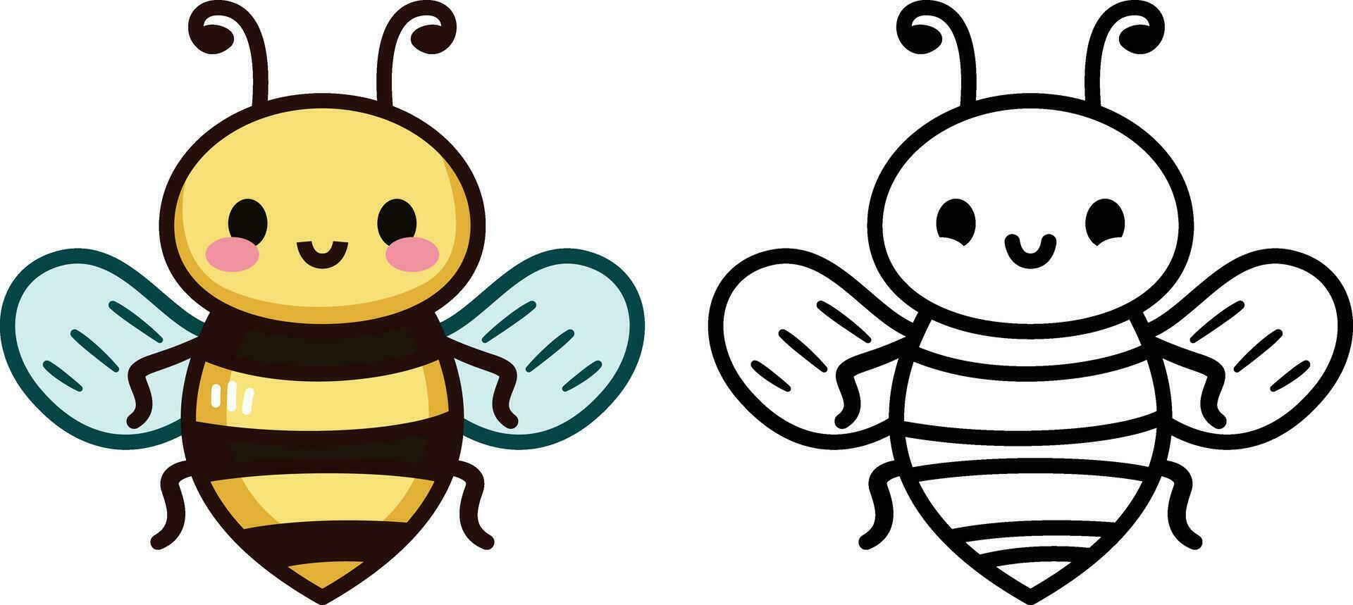 carino ape scarabocchio stile vettore illustrazione, carino calabrone, miele ape, uccisore ape scarabocchio cartone animato stile colorato e nero e bianca linea arte per colorazione libro azione vettore Immagine