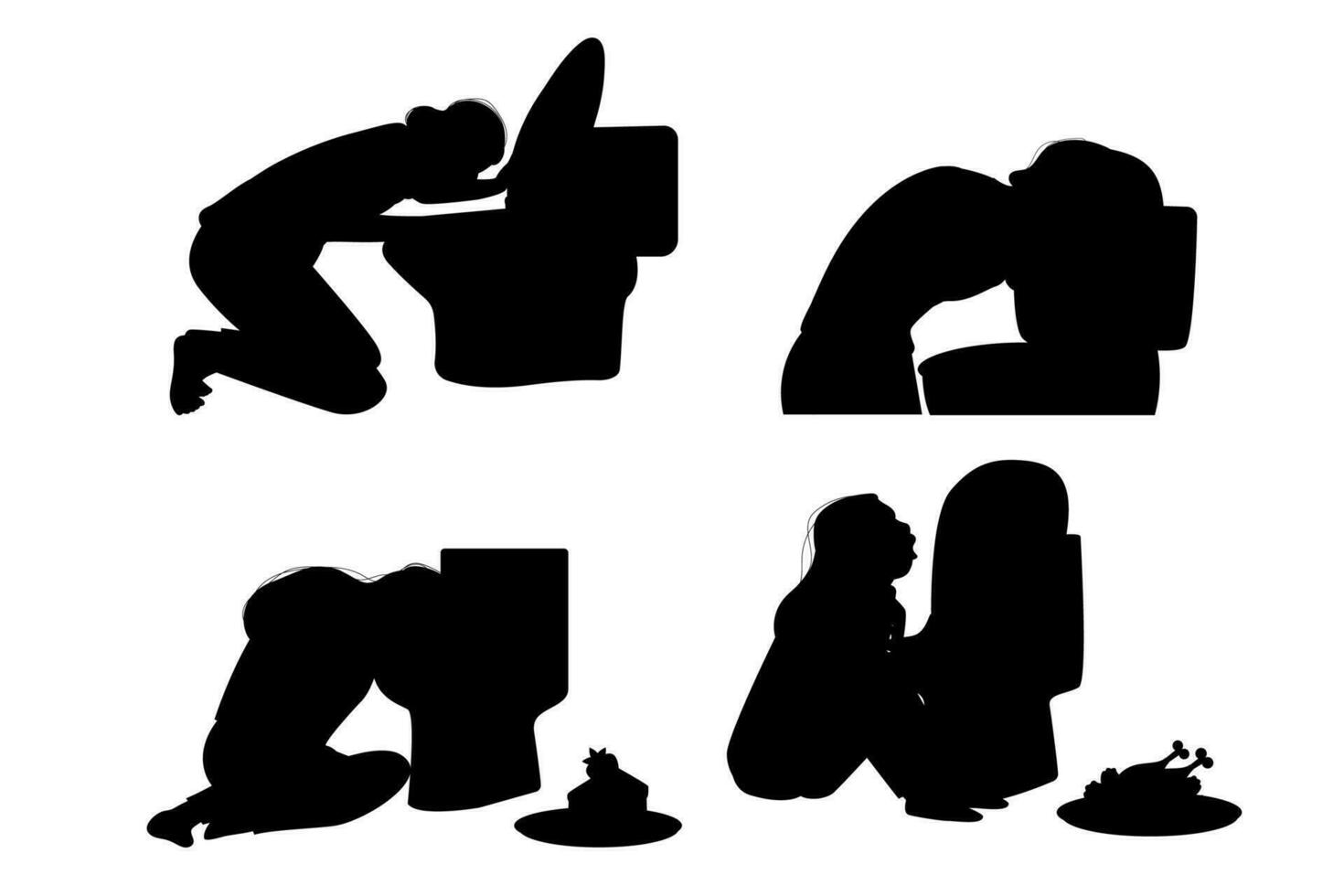 bulimia silhouette mangiare disturbo. illustrazione di un' persona vicino un' gabinetto vettore