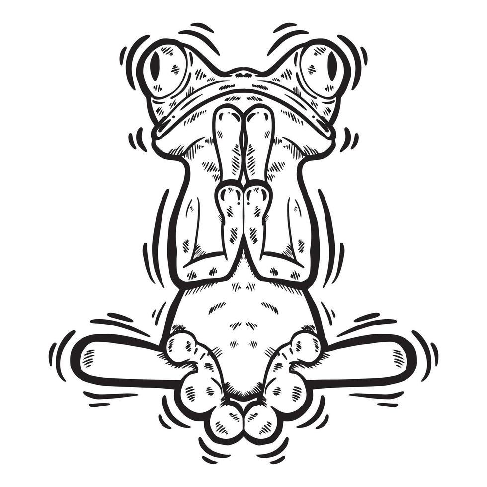 illustrazione in bianco e nero della rana di meditazione vettore