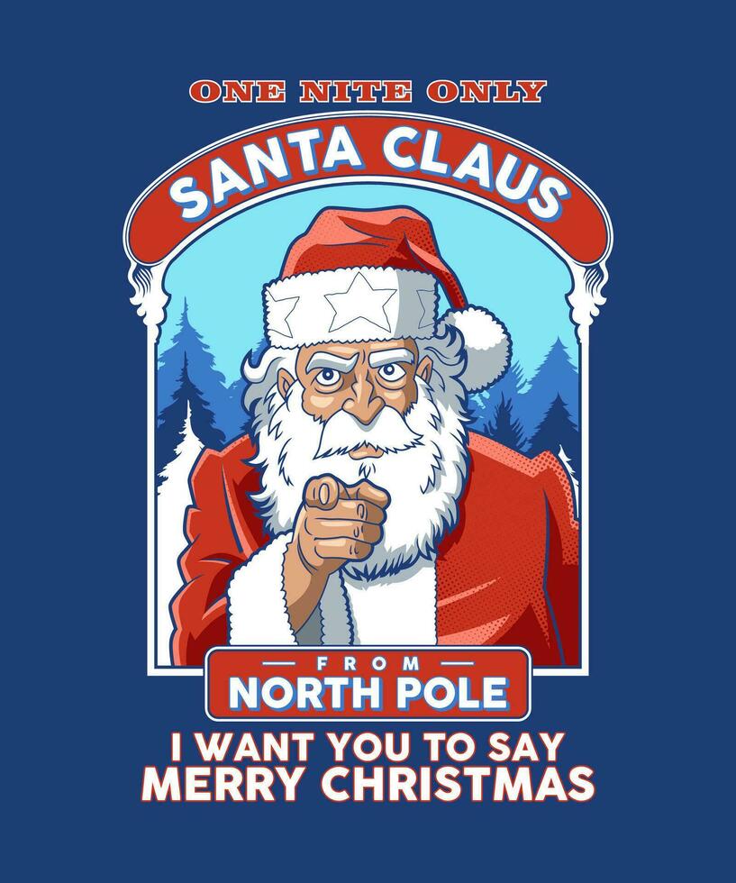 Santa Claus a partire dal nord polo. divertente Natale cartone animato illustrazione. vettore