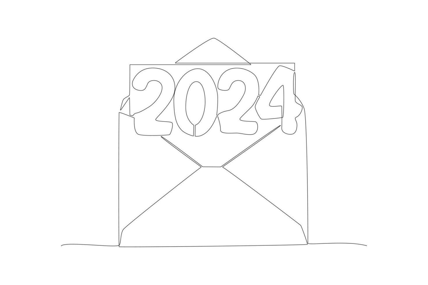 continuo uno linea disegno 2024 contento nuovo anno logo testo design. scarabocchio vettore illustrazione.