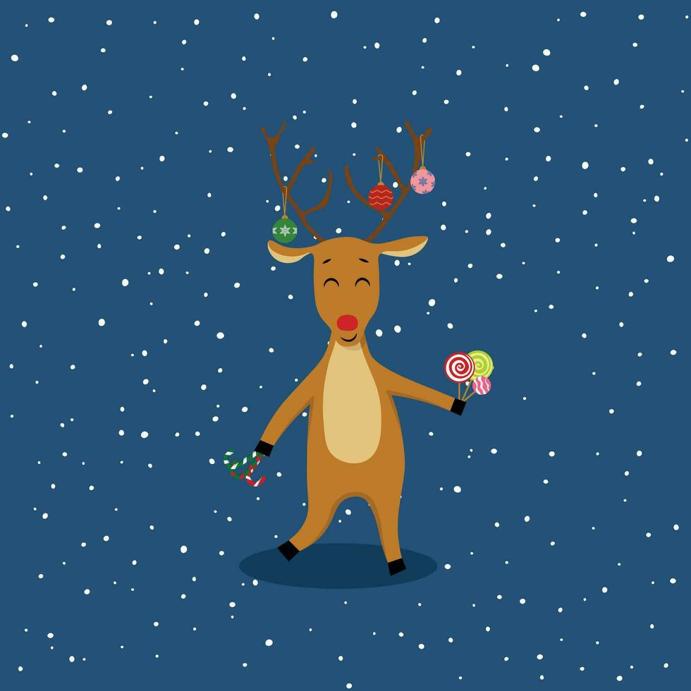 carino renna con caramella piatto vettore nel cartone animato stile. Natale concetto.