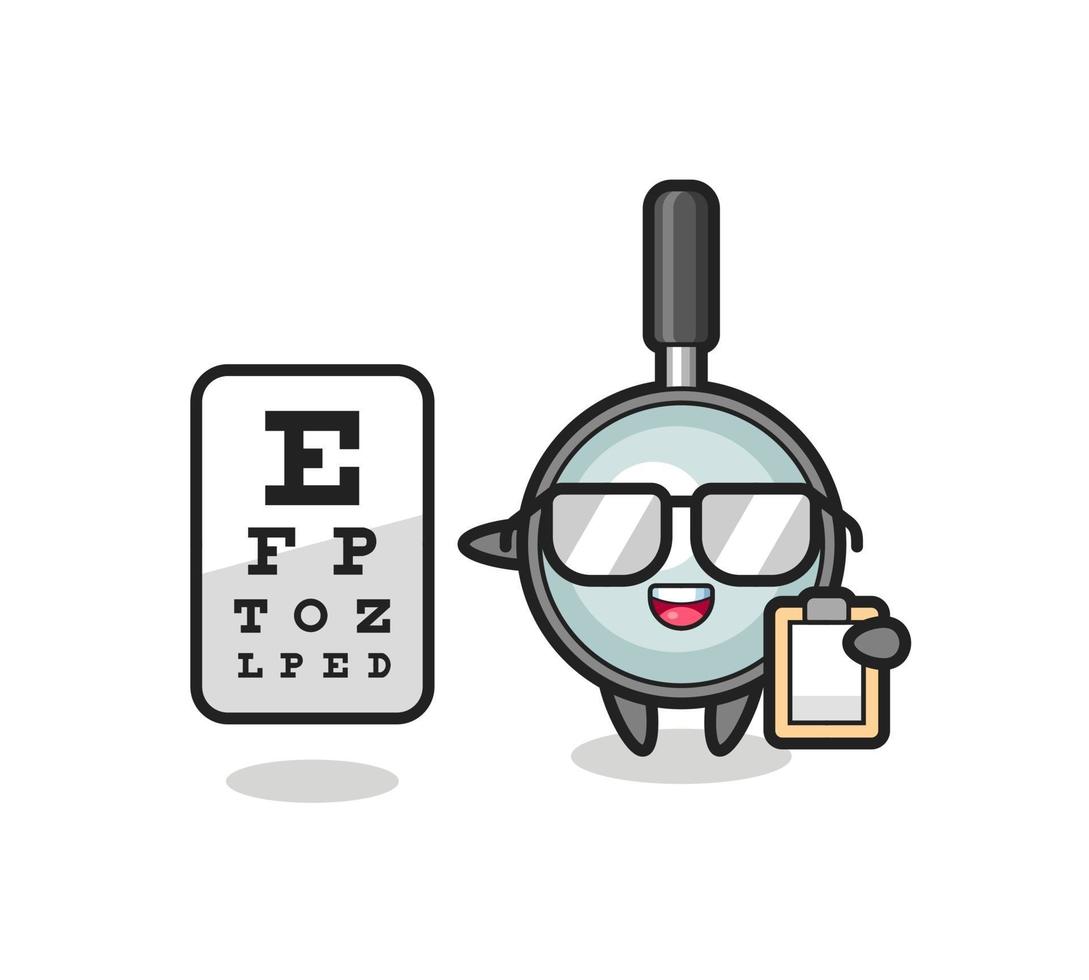 illustrazione della mascotte della lente d'ingrandimento come oftalmologo vettore