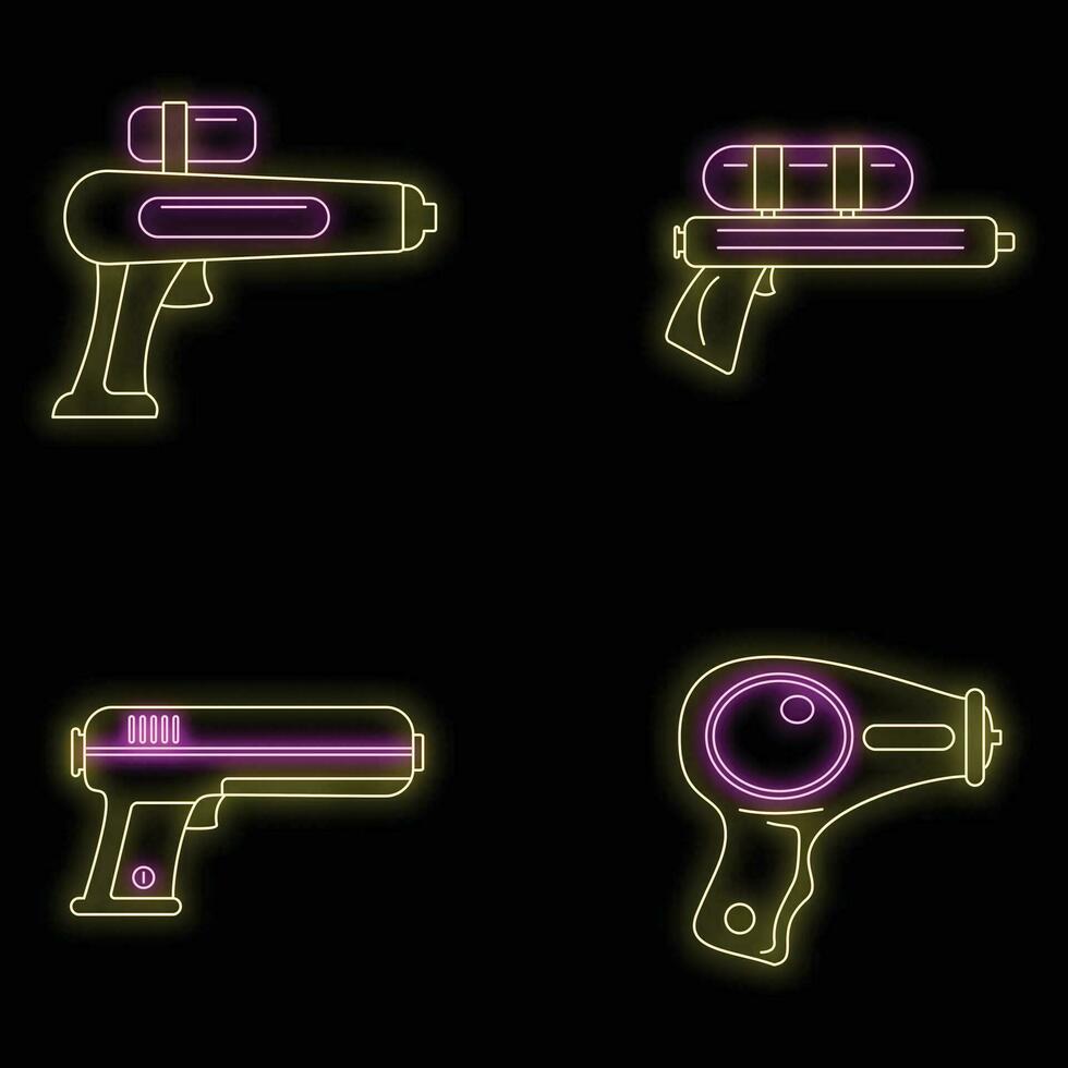 schizzare pistola acqua pistola icone impostato vettore neon