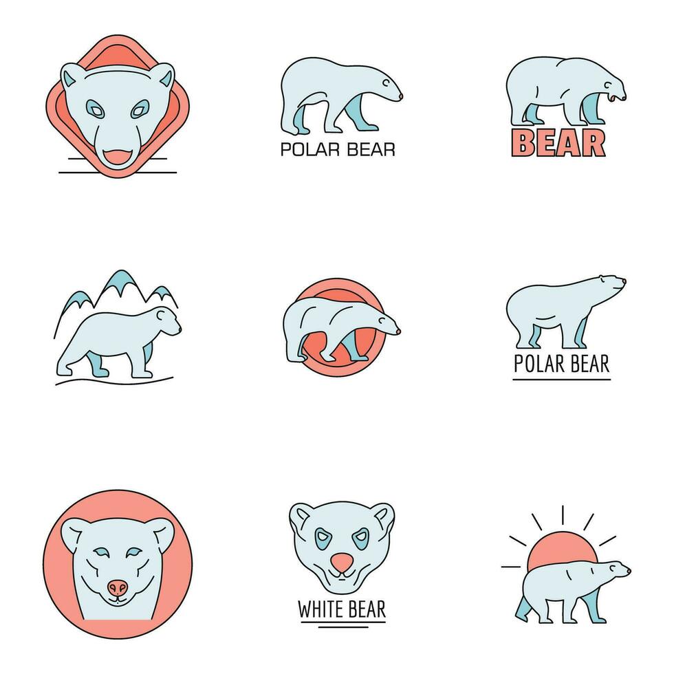 polare orso bambino bianca icone impostato vettore colore