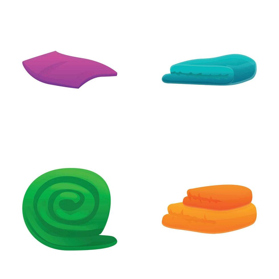 bagno asciugamano icone impostato cartone animato vettore. vario colorato asciugamano vettore