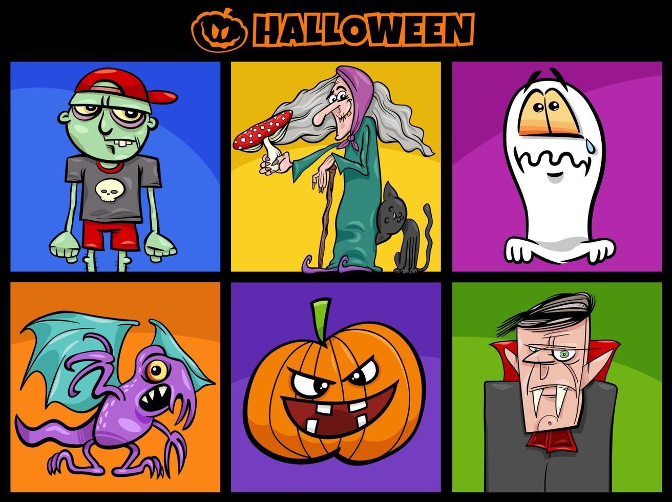 set di personaggi spettrali dei cartoni animati per le vacanze di halloween vettore