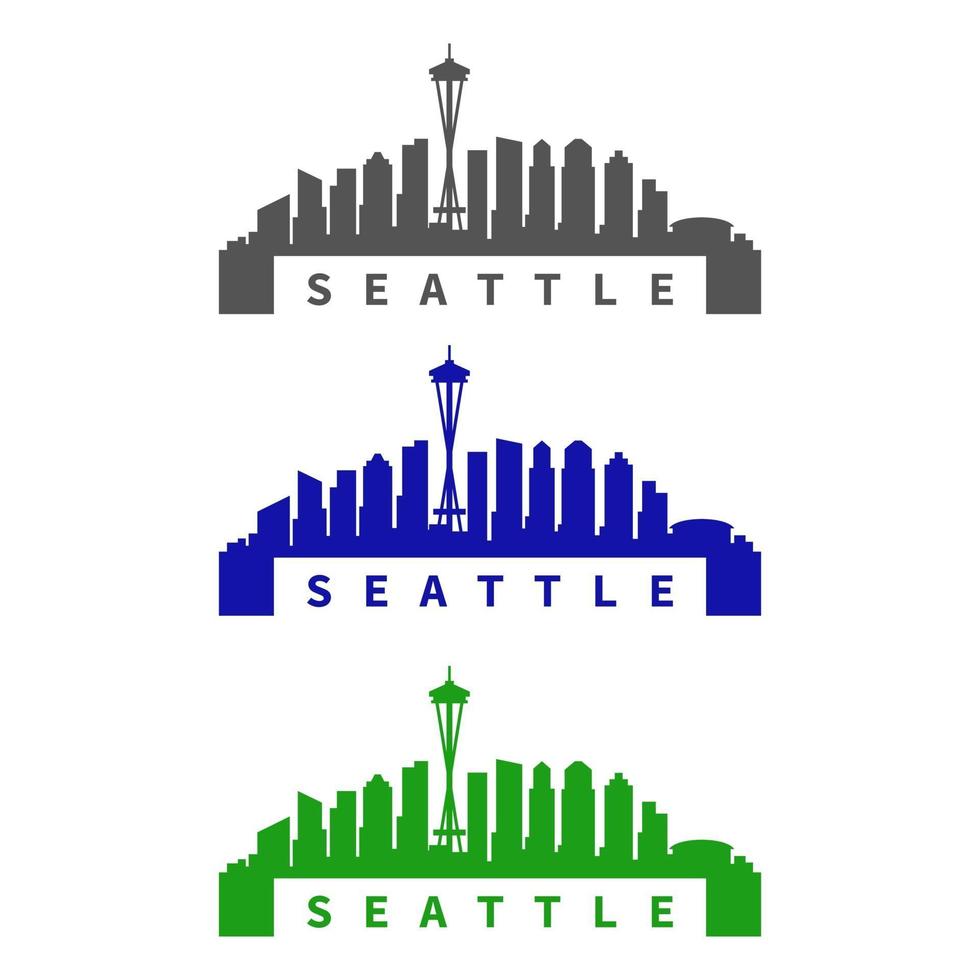 skyline di Seattle illustrato su sfondo bianco vettore