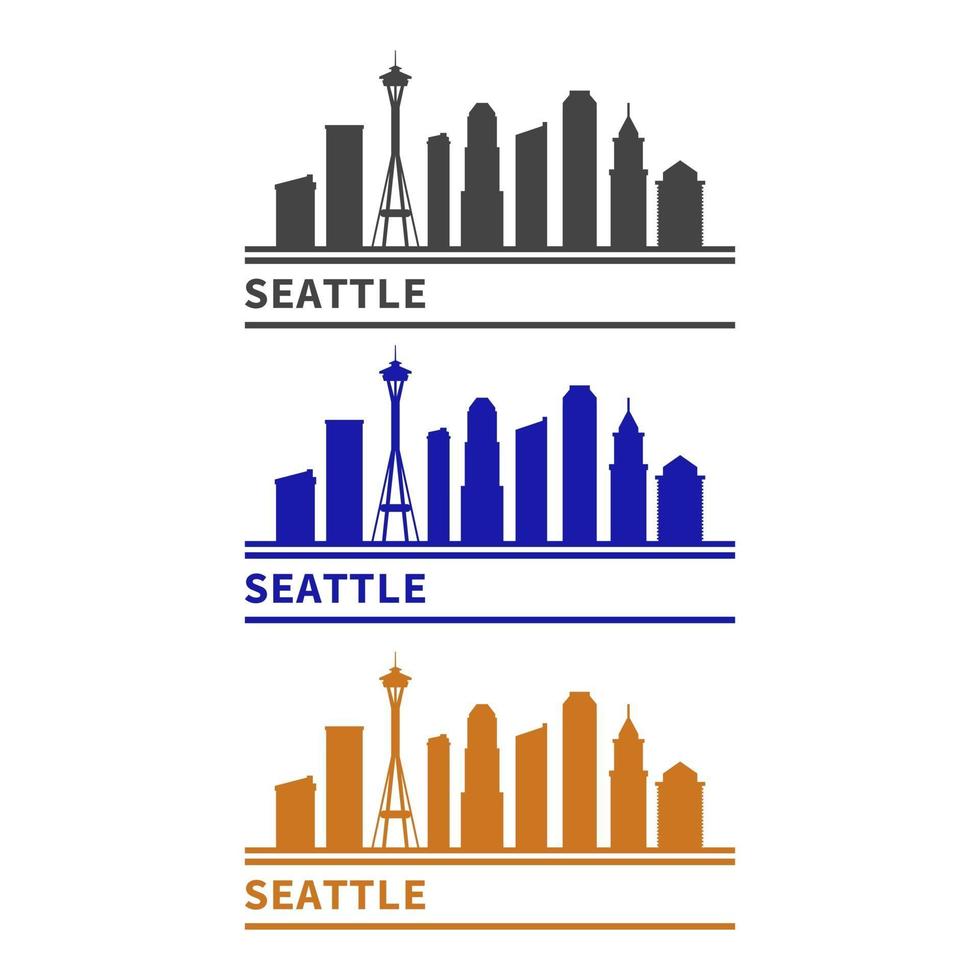 skyline di Seattle illustrato su sfondo bianco vettore