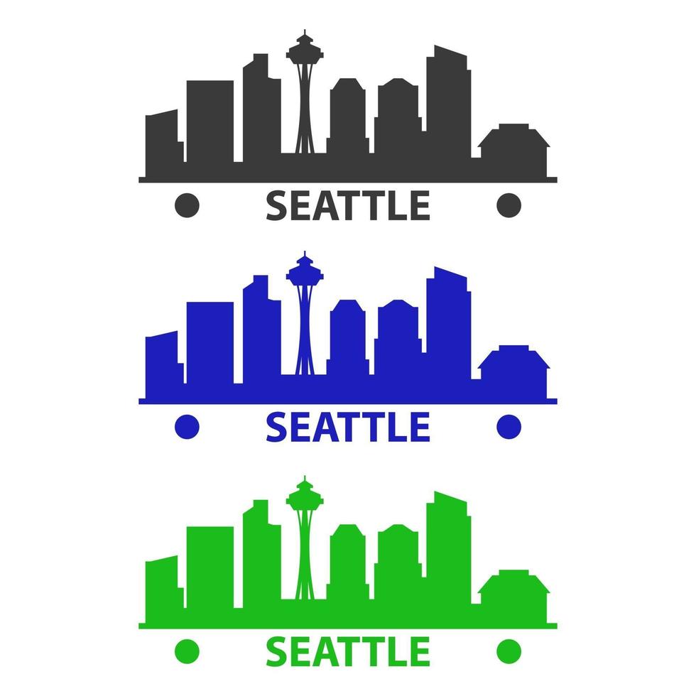 skyline di Seattle illustrato su sfondo bianco vettore